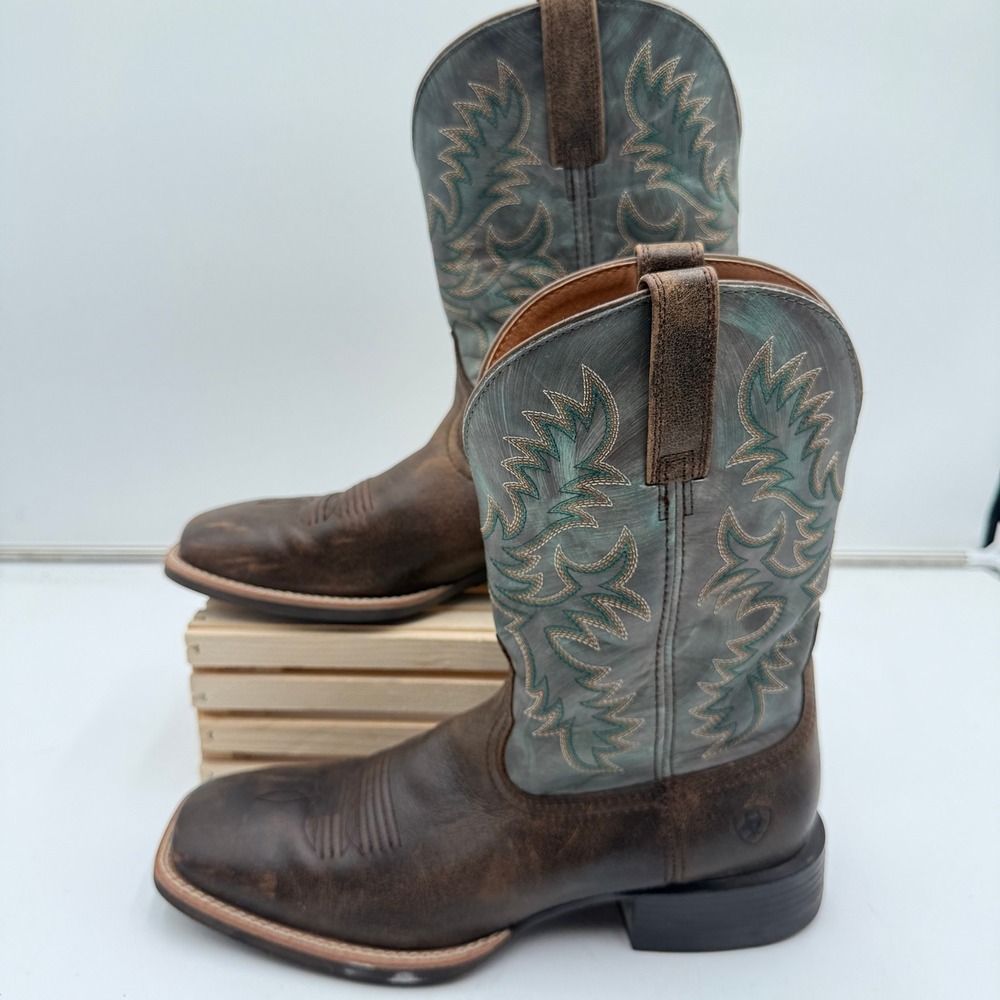 Ariat Sport Latigo Western Boots Chocolate Brown Stone Blue Men Size 11D